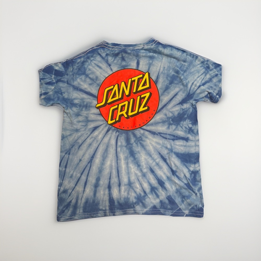 Santa Cruz Skateboards T Shirt Youth Small Blue Tie Dye Graphic Crew Neck Tee